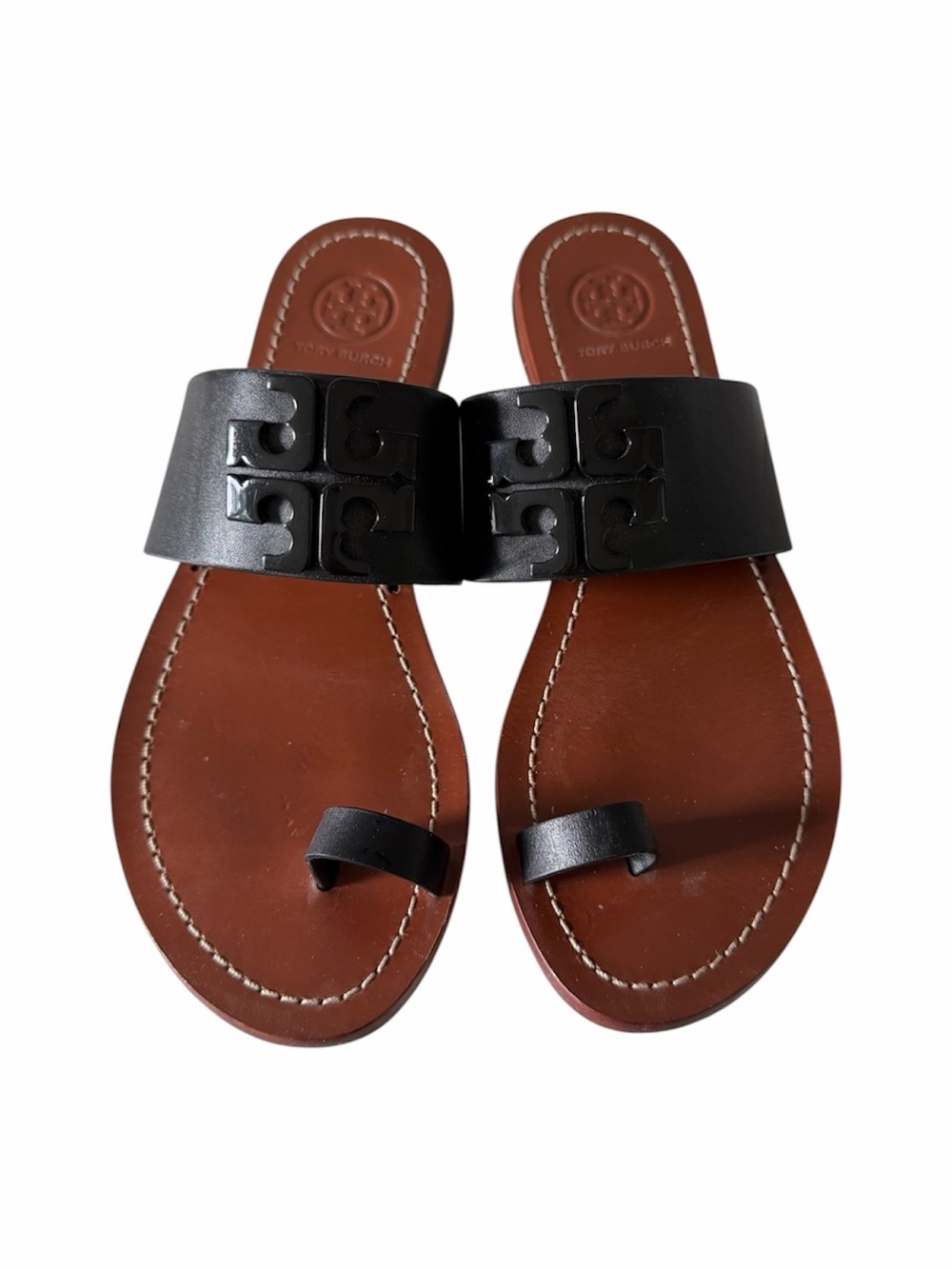 Tory Burch Lowell 2 toe-loop flat slide sandals in black